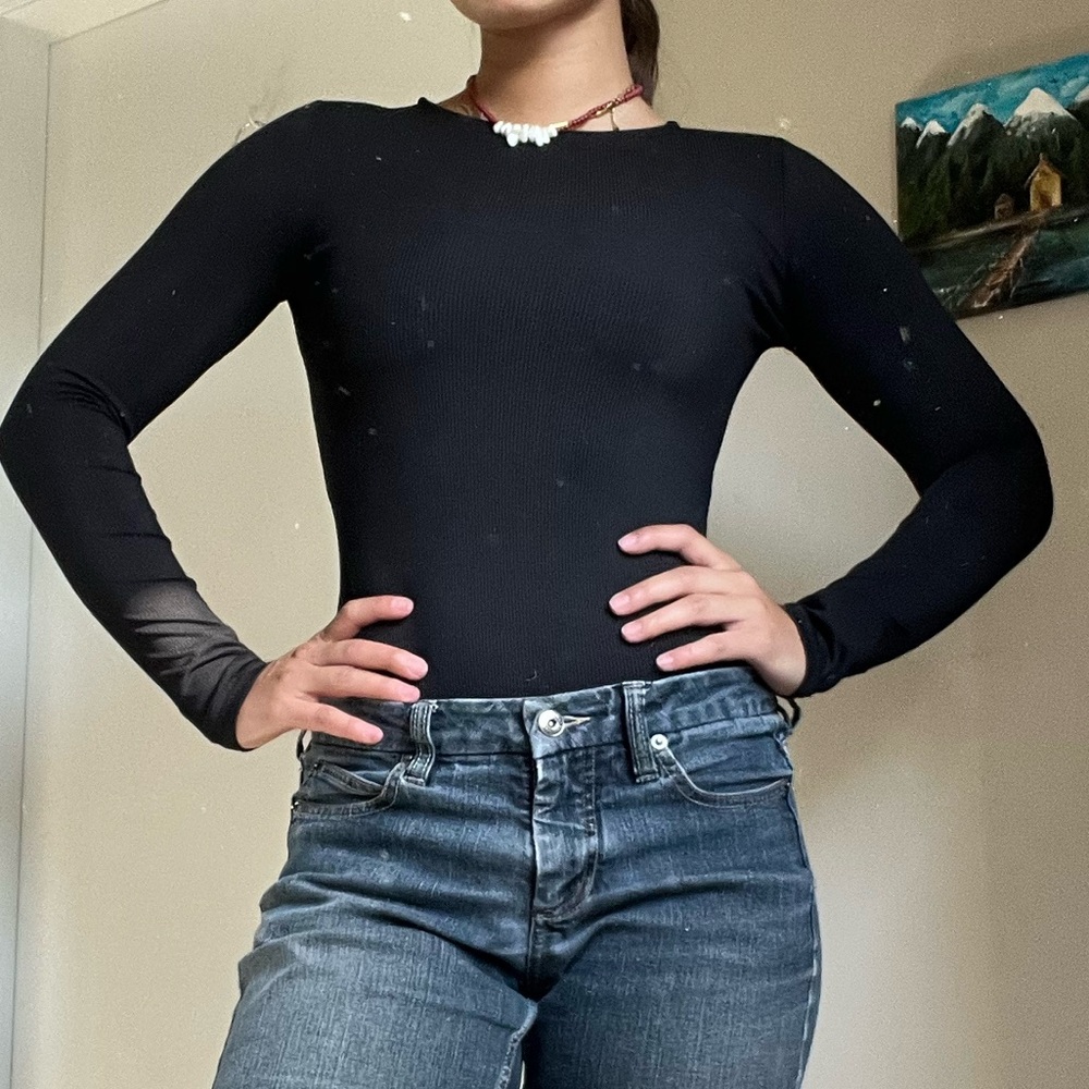 Black Long Sleeve Bodysuit Top